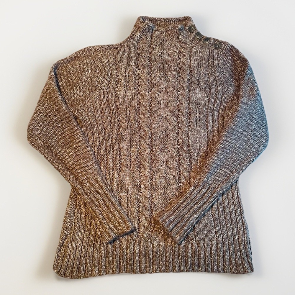 St. John's Bay Cable Knit Sweater Womens XL Brown Button Mock Neck Pullover